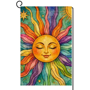 Summer Sun Garden Flag, Rustic Style Festival Outdoor Decoration, Burlap Courtyard Flag, Perfect for Gardens and Festivals