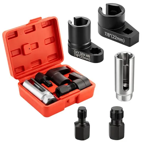 5-Pieces Oxygen Sensor Removal Tool Kit - Car Automotive & Field Mechanic Tools with Long Reach Socket, Offset Wrenches, Hex Shank, 1.25mm Thread Chaser for DIY Maintenance Removing & Installing Tasks