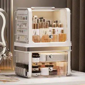 Household Cosmetics Storage Box, Light Luxury Cream Style, Large Capacity, Simple Multi-Layer Dust-Proof Desktop Organizer