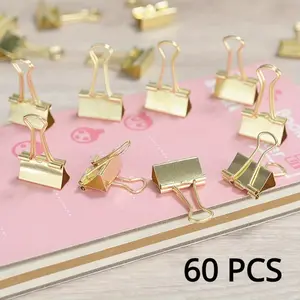 60 Pcs Metal Binder Clips, 15mm Documents Receipts Binder Clips, with Clear Storage Container, for Office Supplies