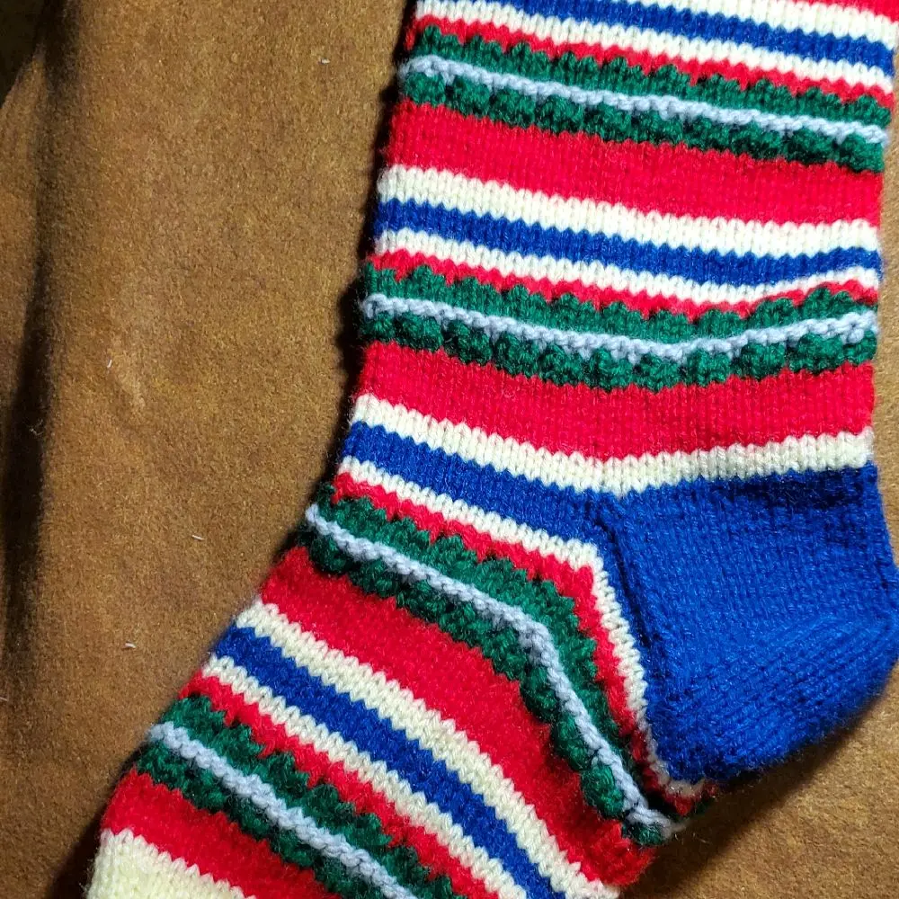 Christmas Stocking, knitted, blue accent, large