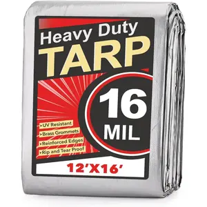 Tarps Heavy Duty Waterproof  Extra Thick 16 Mil, Tear & Fade Resistant, UV Blocking, Outdoor Tarp with Reinforced Grommets for Roof, Camping, Patio, Pool, Boat