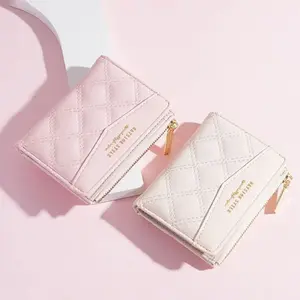 Fashion Embroidery Coin Purse Solid Color PU Short Wallet Zipper Card Bag Women