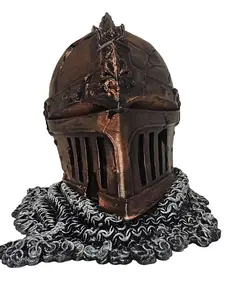 Hand painted Medieval Fallen Warrior knight's helm with chainmail stand