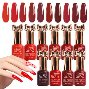 JR 10 Pcs 12ml Hema Tpo Free Gel Polish Nails Kit Set UV LED Lamp Valentines Nails UV Curing Long Lasting Brown Red Sets for Beginner Women at Home DIY Salon Gift Nail Supplies