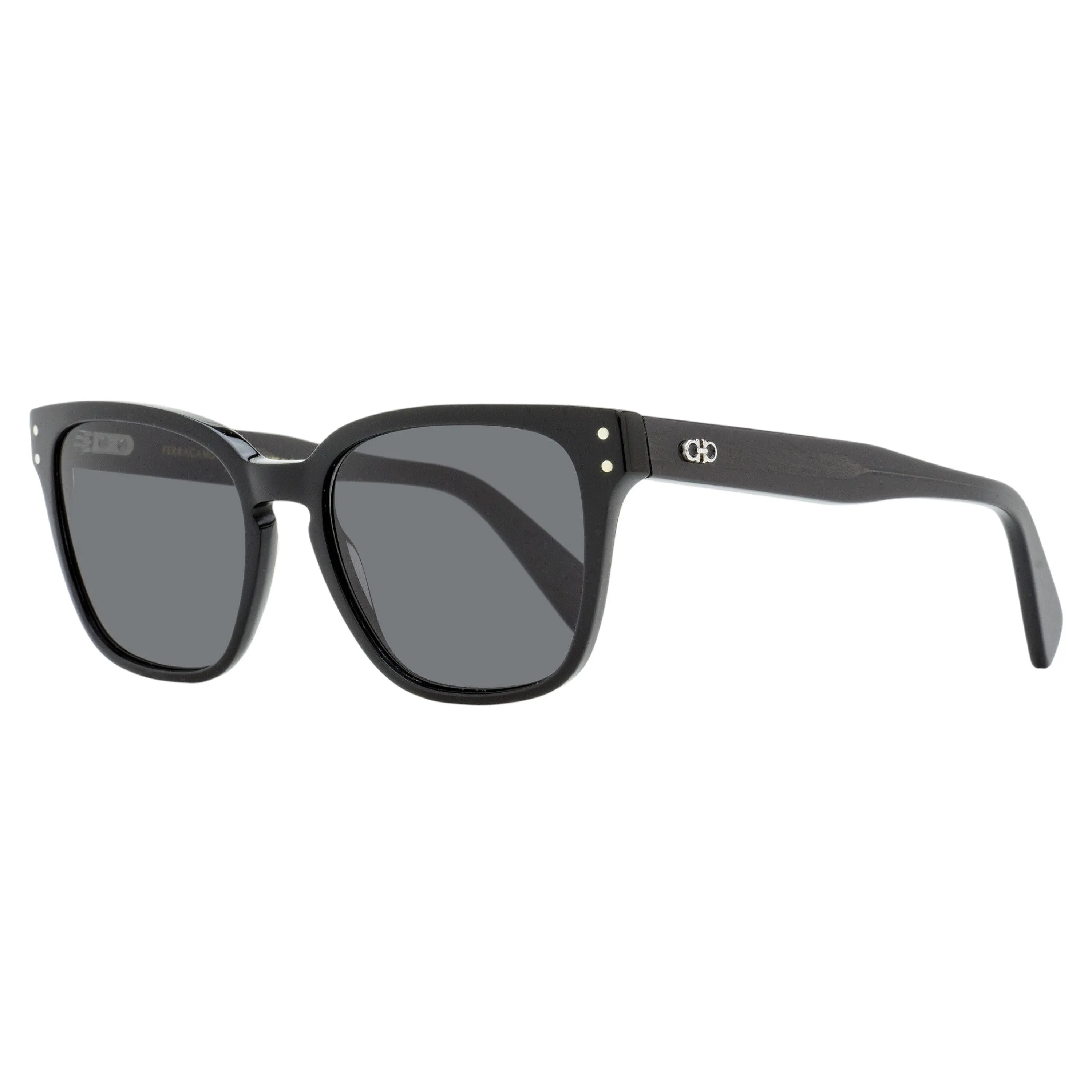 SALVATORE FERRAGAMO Men's Square Acetate Sunglasses, Full Rim Statement Frame with Keyhole Bridge, SF1040S 001 - Black 55mm, Male, Rectangle, Rivet Accents, Uv Protection Lens, Rectangular Sunglasses, Gancini Details, Heritage Look, Uv Protected