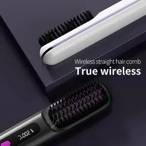 Electric Travel Straightener LCD USB Ceramic Heating Straight Hair Comb 160-200°C Wireless Portable Negative Ion Styling Tool Rechargeable Smooth Brush