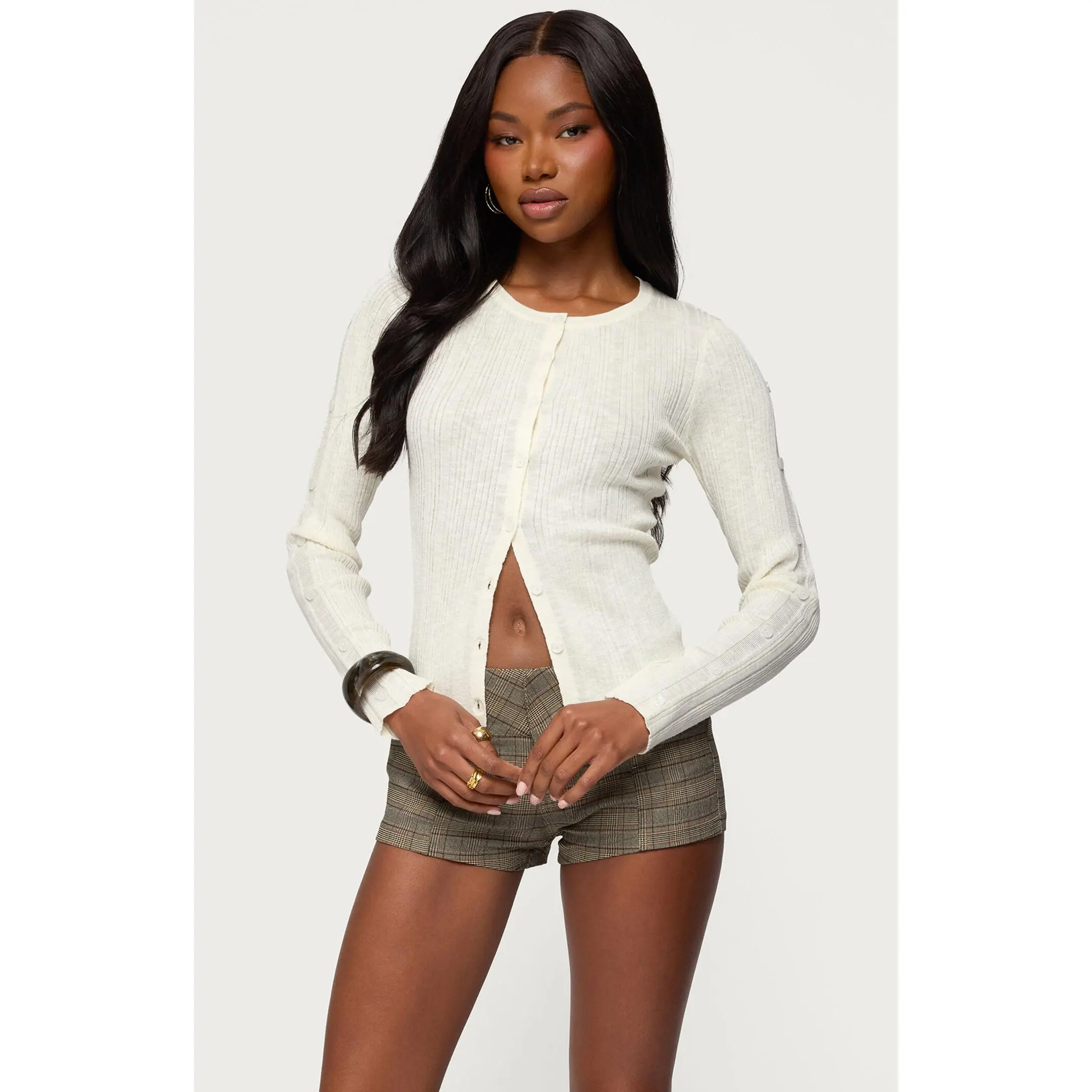 Edikted Women's Maureen Button Ribbed Knit Cardigan