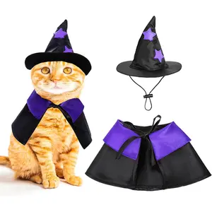 Halloween Pet Costume Cat Wizard Costume Funny Wizard Cat Clothes Cloak and Hat for Small Dogs Outfits