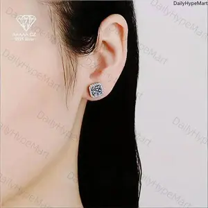 925 Sterling Silver 5A Zircon Square Stud Earrings, Minimalist Gift for Women