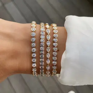 Jewelry - Various Shaped Geometric Bezel Cubic Zirconia 5A CZ Tennis Chain Bracelet Classic Fashion Women Jewelry