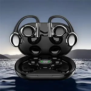Open Ear Headphones, Wireless Bluetooth 5.4 Earbuds Sport Over Earphones Built-in Mic with Ear Hooks 50H Playtime Ear Buds LED Display Charging Case, Waterproof Design for Running(Black)