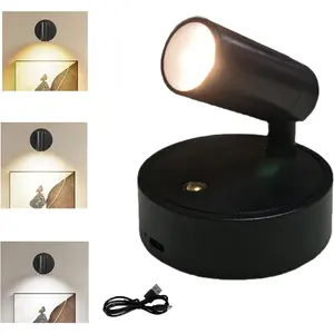 Spot Lights Indoor, Rechargeable  Spotlight Indoor, 360? Rotate  LED Uplighting,   Ceiling Spotlight for Artwork Painting Tree  Picture Lights Wall Light (Black)