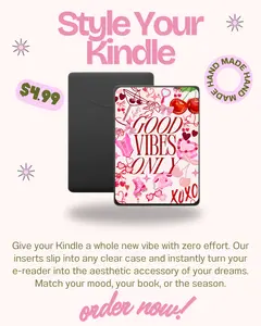 Cute Kindle Inserts for Clear Case Kindle SINGLE INSERT Gen 11 Gen 12 & Kindle Colorsoft with Fun Designs and Patterns Reusable Water Repellent Laminated for Durability Romance Monochromatic Design