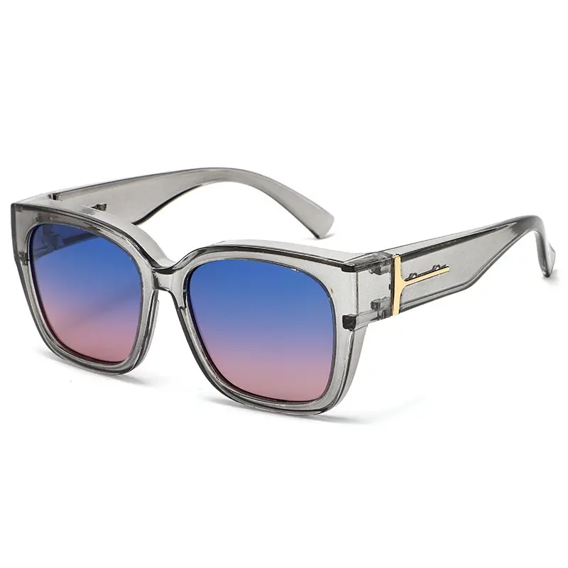 Clear Glossy Grey Frame, Blue-Top Pink-Bottom Lenses