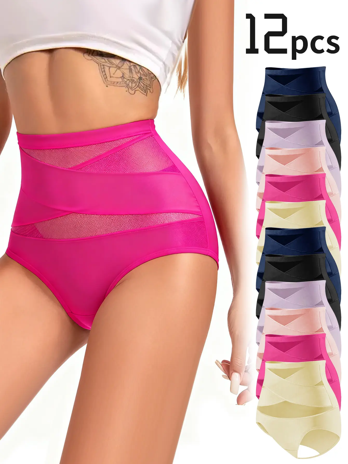 women’s mesh panties with a crisscross waist; everyday underwear for all seasons; tummy control and butt-lifting shaping; comfortable, breathable, basic style; invisible, seamless; high-stretch fabric Womenswear Chic underwear for women Aesthetics Hip