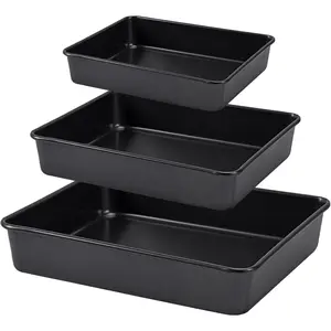 Nonstick Roasting Pan Deep Baking Pan Set 3-Piece Large Cake Brownie Pan for Oven Black