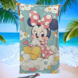 Minnie Mouse Blue Beach Towel, Quick-Dry Microfiber Bath Towel, Cartoon Print, Ideal for Pool Party, Yoga, Beach Vacation, Summer Outdoor Use
