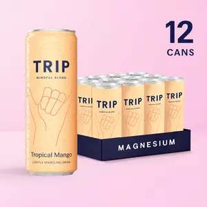 TRIP Tropical Mango Sparkling Adaptogen Drink — 120mg Magnesium, Lion's Mane, Chamomile & Lemon Balm, Non-Alcoholic, No Added Sugar, Vegan (12-Pack, 12oz)