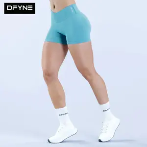DFYNE Seamless Crossover V-Waist Gym Shorts| 4.5" Ribbed Tummy Control Workout Biker Shorts, Anti-Chafe Glute Contour Yoga Shorts for Women