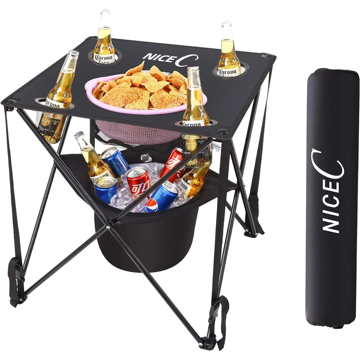Portable Outdoor Table with Built-in Cooler: Ideal for Tailgating, Beach Trips, and Picnics, Compact and Lightweight Design Includes Carry Bag