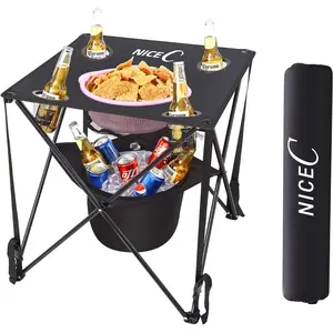 Portable Outdoor Table with Built-in Cooler: Ideal for Tailgating, Beach Trips, and Picnics, Compact and Lightweight Design Includes Carry Bag