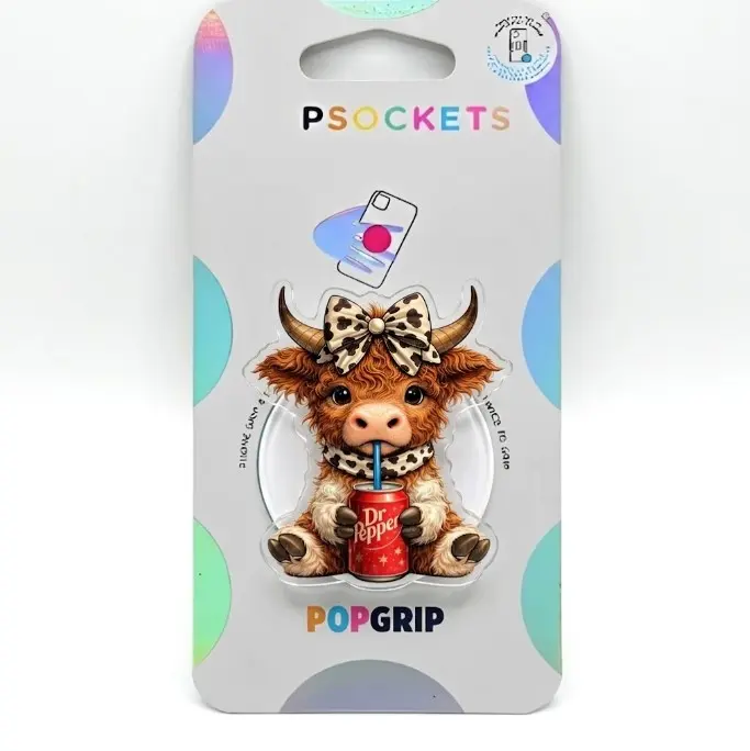 Highland Cow Dr Pep Grip Magsafe, Cute Soda Phone Grip Holder, Funny Phone Holder, Cartoon Animal Kindle Grip, Gift for Girls Boys
