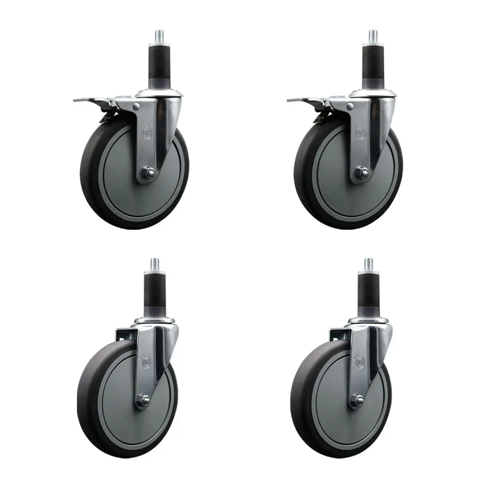 Service Caster Series #20 Lockable Thermoplastic Rubber Swivel Expanding Stem Caster Set of 4 (SCC-EXTTL20S614-TPRB-2-S-2-114), 6 in. Gray Heavy Duty Wheels with Total Locking Brakes, 1.25 in. Stems, Furniture Moving Wheel