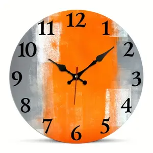1pc Rustic Orange & Grey Gradient Pattern Wooden Wall Clock - Silent Non-Ticking - For Living Room & Bedroom Decor - Perfect Gift for Housewarming & Birthday