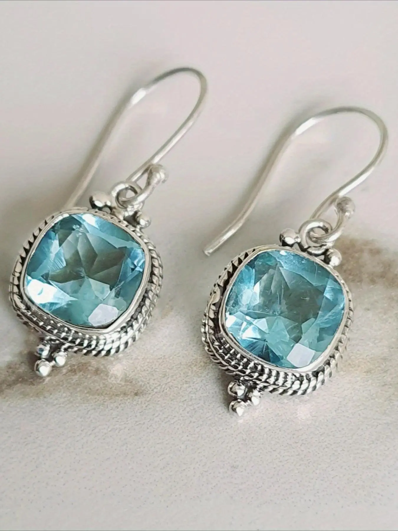 Blue Cubic Zirconia Decor Dangle Earrings, Dangling Earrings, Ear Hook Design, Boho Style Jewelry for Women, Trendy All-match & Exquisite Jewelry for Birthday Gift, Fashionable Jewelry, High Quality Shining Earrings