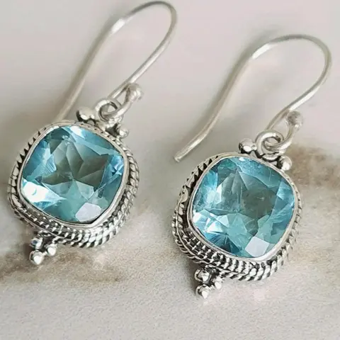 Blue Cubic Zirconia Decor Dangle Earrings, Ear Hook Design, Boho Style Jewelry for Women, Trendy All-match & Exquisite Jewelry for Birthday Gift, Fashionable Jewelry, High Quality Shining Earrings, Earrings Dangling