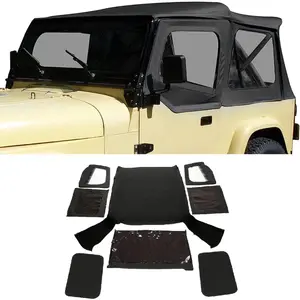 Replacement Soft Top Compatible with 1987-1995 Jeep Wrangler YJ 2 Door Sailcloth Vinyl Black Roof, Zip Out with Tinted Plastic Windows and Removable Front Upper Door Skins