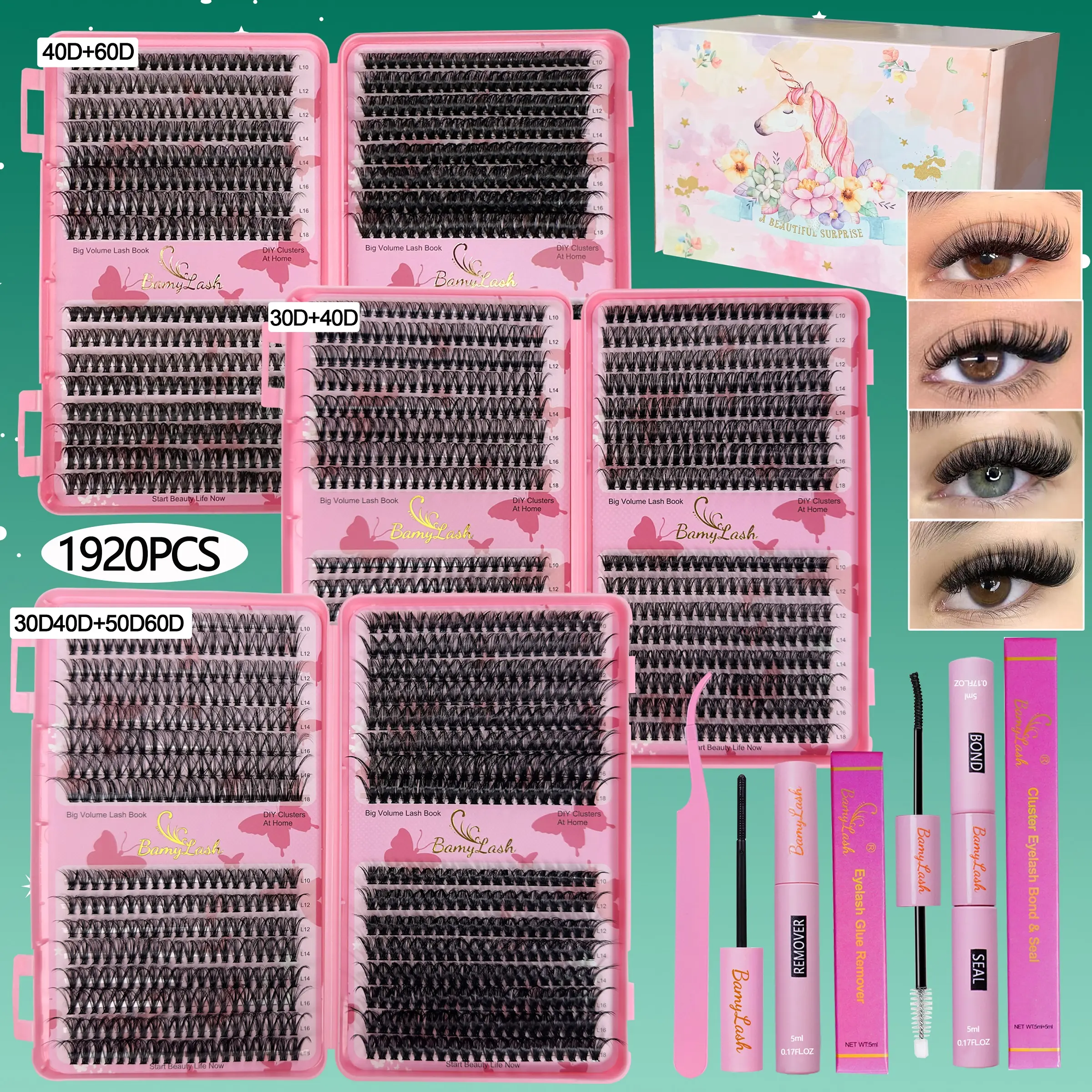1920PCS Curling False Eyelash Clusters, Longer Looking Eyelashes, 30D 40D 50D 60D Mixed Styles, DIY Cat Eye Look, Reusable Extensions Kit, Natural Daily Wear, D Curl 10-18mm DIY Lash Clusters Set