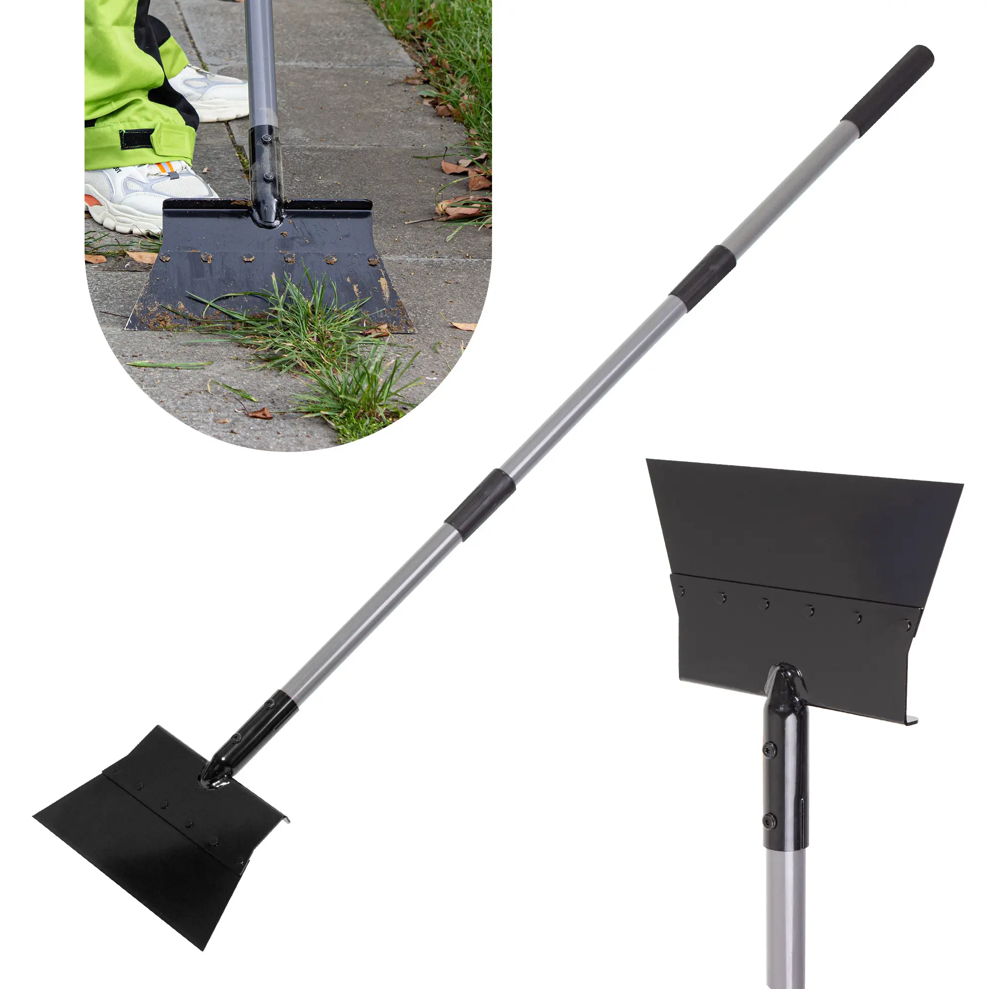 Suchtale Heavy Duty Garden Flat Shovel - Durable Metal Tool with 54-Inch Adjustable Long Handle, Multifunctional for Weed Scraping, Lawn Edging, Driveway Cleaning, Durable Metal Shovel