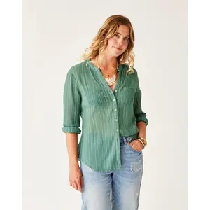 Dylan Gauze Tunic: Forest Multistripe