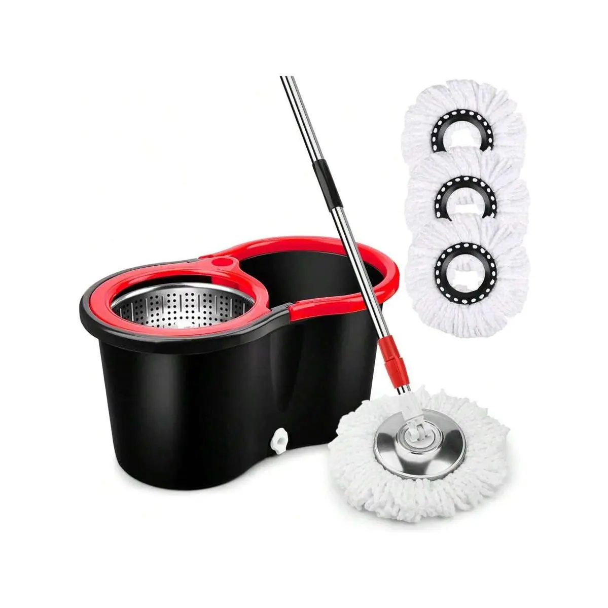 Spin Mop And Bucket, 360 Mop And Bucket With Wringer Set 3 Mop Heads, Stainless Steel Floor Spin Mop Bucket System For Floor Cleaning