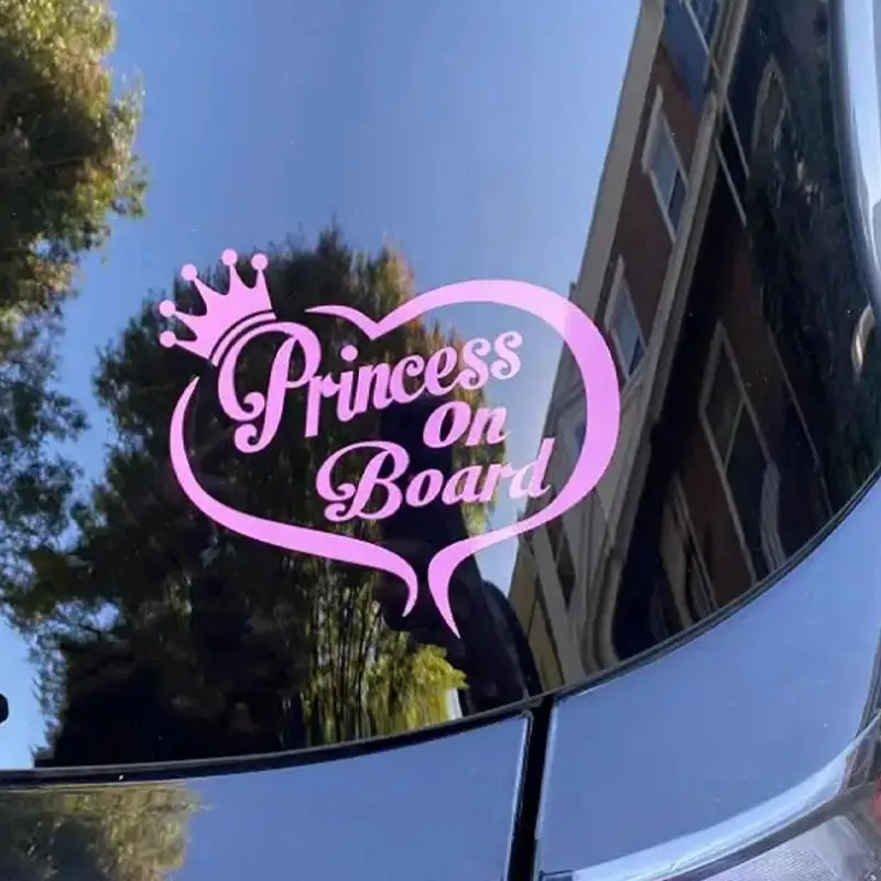 Heart-shaped Slogan Graphic Car Sticker, Princess On Board Pattern Decorative Sticker, Car Exterior Decoration Accessories