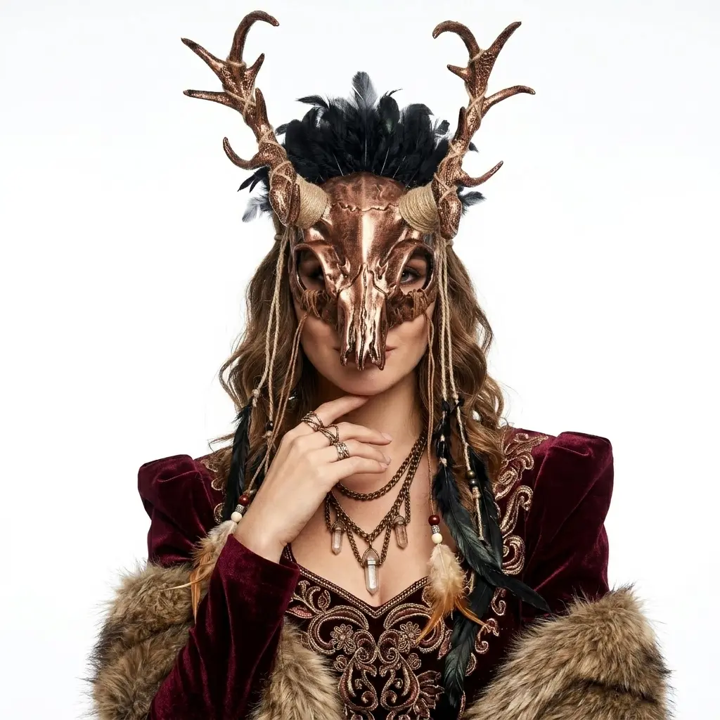 Bronze Krampus Ram Goat Horns Devil Halloween Masquerade Party Mask