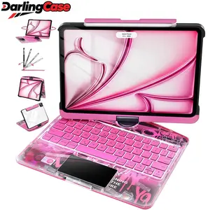 DarlingCase Y2k Pink iPad keyboard Case– 360° Rotating Multi-Touch Trackpad, RGB Backlit Keyboard, Transparent Back, Pencil Holder, Type-C Charging,for ipad 10th gen case ipad a16 case Tablet Cyberpunk Wireless  Digital
