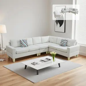 Modular 4 Piece Sofa Set, L Shape Sofa, Modern Corner Sofa, Soft Suede, Free Combination Living Room Furniture for Apartment, Loft or Office (Beige)