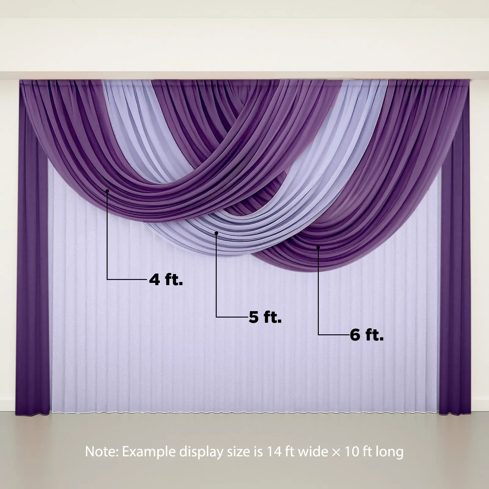 Sheer Chiffon Valance Curtain with Rod Pocket Top, 4x6 ft Purple Voile Drape - Wedding Arch Backdrop for Tents, Wedding Venues, Restaurants