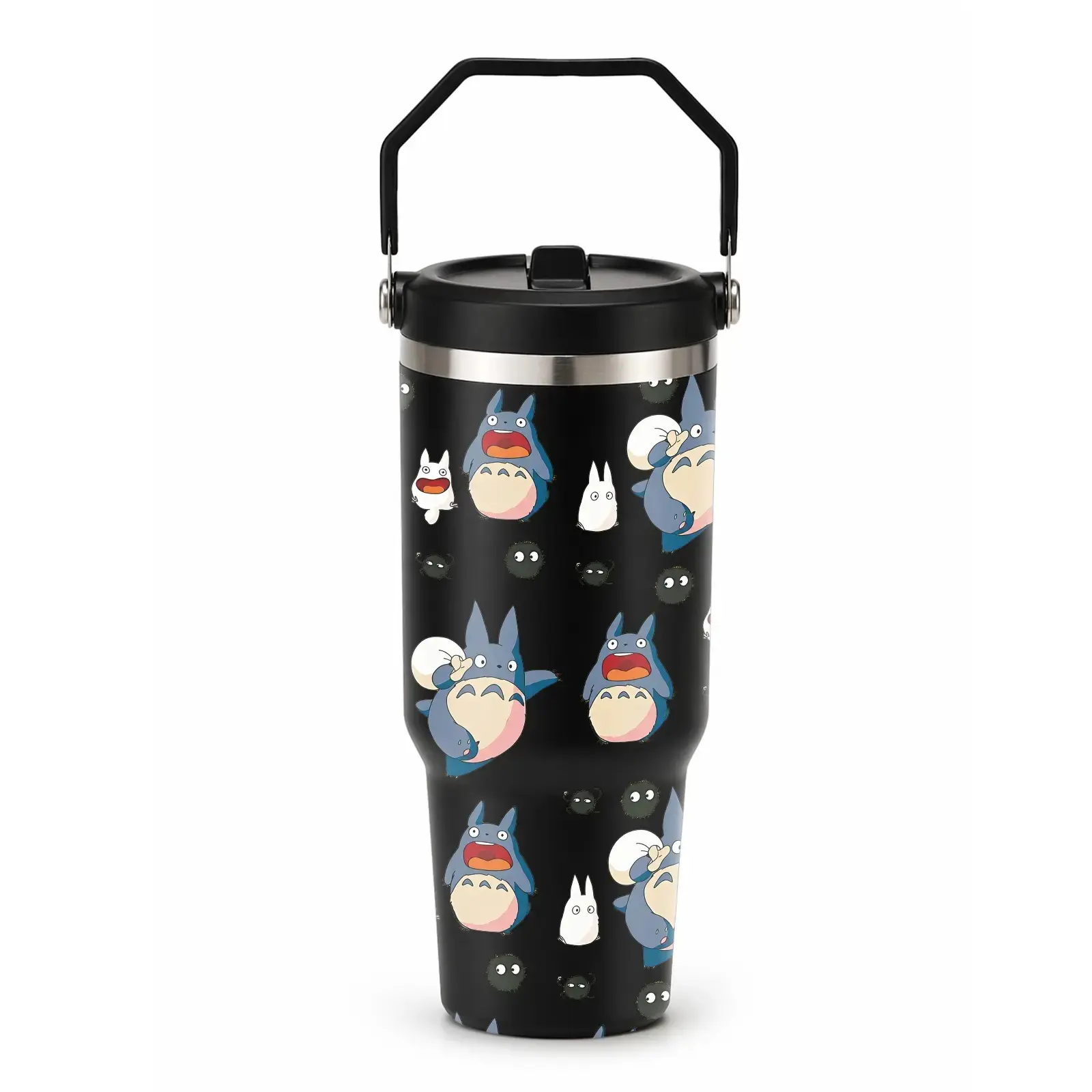 1 Pc Cute Soot Sprite Cartoon Stars Pattern 30oz Vacuum Insulated Tumbler Mug, Leakproof Tumbler, Double-Wall, Leak-Proof Lid, Hot 12h Cold 24h, Kawaii Anime Travel Drinkware, Christmas Birthday Gift for Women Men Girls Cute Lovers