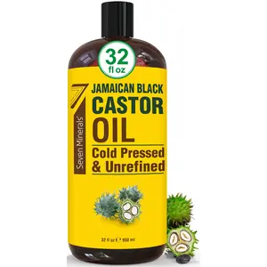 Seven Minerals Jamaican Black Castor Oil 32oz – Hydrating & Moisturizing Comfort! Moisture for Skin, Thicker Eyebrows, Eyelashes & Nourishing Haircare