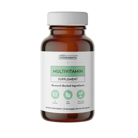 Just Ingredients Multivitamin Supplement - 30 Day Supply - Supports Daily Nutritional Needs, Energy Metabolism & Immune Health* - 12 Essential Vitamins & Minerals from Real Food Ingredients - 60 Capsules