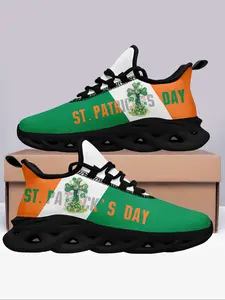 Men's St. Patrick's Day Casual Sneakers, Casual Trainer Shoes, Sporty Low Top, Lucky Clover Print, Breathable Comfortable, Perfect for Outdoor and Party Wear