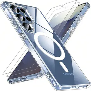 Phone Case - 3pcs Including 1 Phone Cover And 2 Screen Protectors Designed for Samsung Galaxy S26 Ultra, S26, S25FE, S25, S24 Ultra FE, S23, S22 Ultra, Transparent, Anti-Yellowing, Protection, Supports Magnetic Wireless Charging Accessories