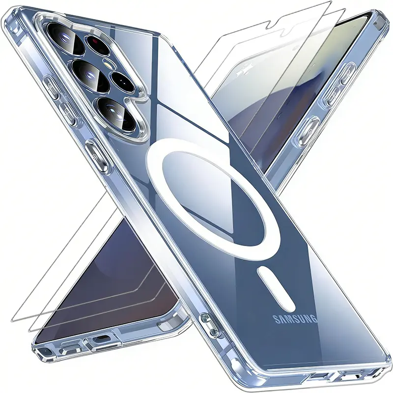 Phone Case - 3pcs Including 1 Protective Cellphone Cover And 2 Screen Protectors Designed for Samsung Galaxy S26 Ultra, S26, S25FE, S25, S24 Ultra FE, S23, S22 Ultra, Transparent, Anti-Yellowing, Protection, Supports Magnetic Wireless Charging Accessories