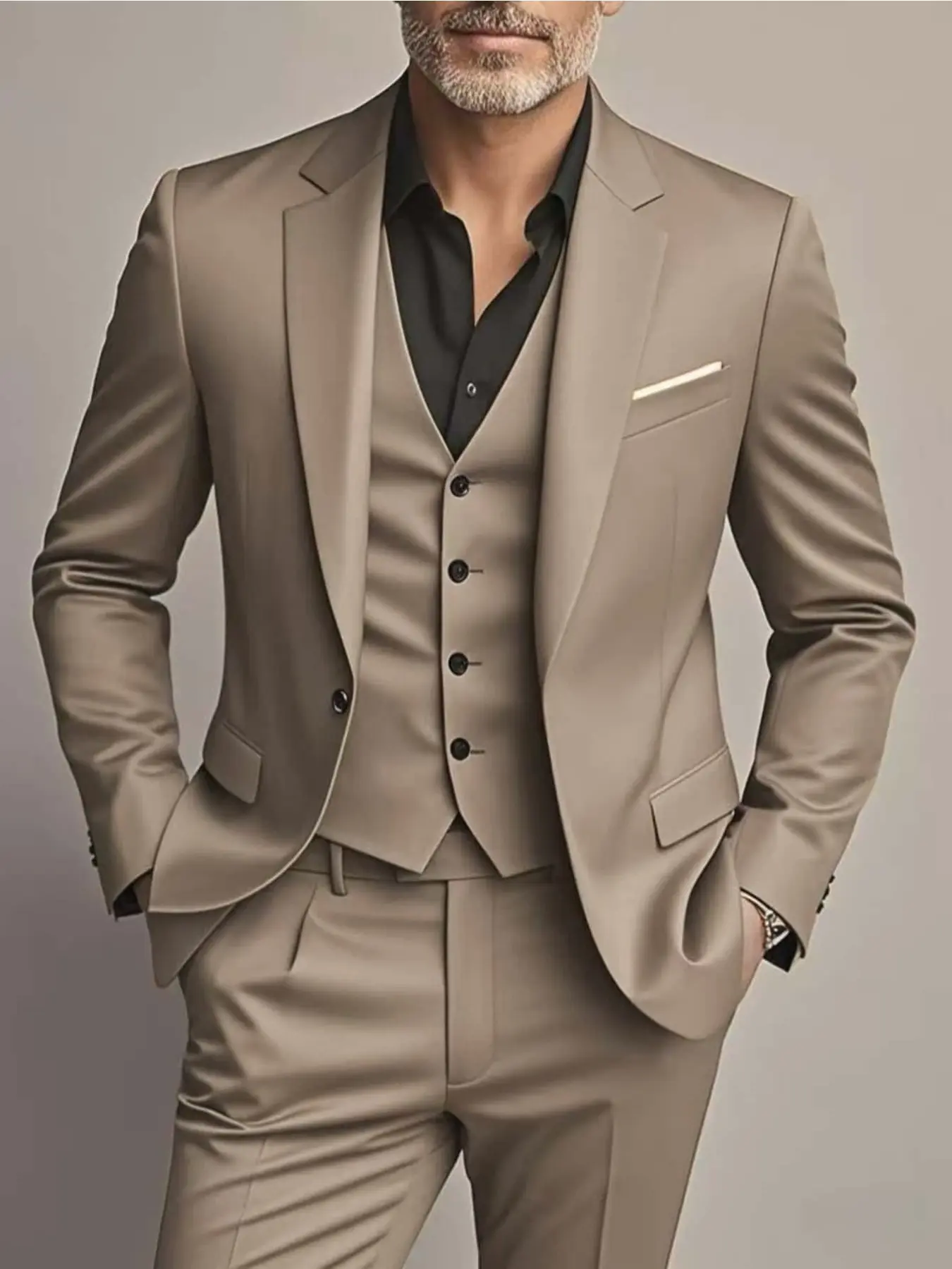 Men's 3pcs Suit, Solid Color Suits - Slim Fit Tuxedo Set for Weddings & Formal Occasions, Black Suit with White Collared Shirt & Pants, For Office Meetings and Events, Formal Attire, Business Attire Clothes | Slim Fit Suit | Durable Wedding Wea