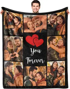 Custom Blanket with Picture Text Personalized Throw Blanket Photo Collage Blankets Customized Valentines Day Gifts for Couple Girlfriend Boyfriend Her Him Wife Husband(Click'Shop Chat', Send Text&Photo)
