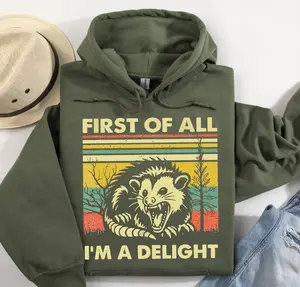 First Of All I'm A Delight Sarcastic Hoodie, Funny Opossum Hoodie, Angry Opossum Lover Hoodie, Cute Gift for Opossum Lovers,Sarcasm Hoodie,